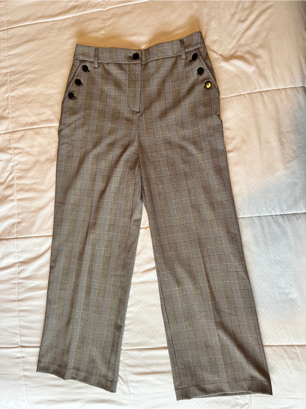 Plaid High-Waist Wide Leg Trousers - Neutral Plaid